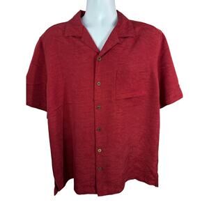 Caribbean Joe Let Go Hawaiian Aloha Red Shirt Mens L Tropical